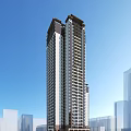 High Rise Modern Residential Building With Clear Blue Sky And Adjacent Structures