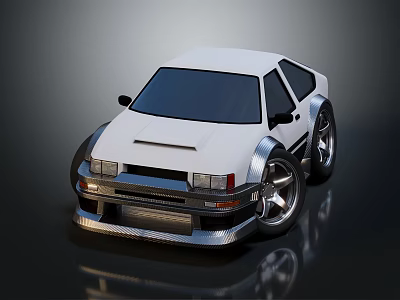 White Modified Sports Car With Wide Body Alloy Wheels And Lowered Stance 3d model