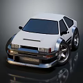 White Modified Sports Car With Wide Body Alloy Wheels And Lowered Stance