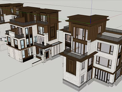 Semi Detached Villa Modern Exterior Design With Multi Story Structure And Large Windows 3d model