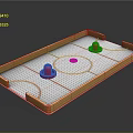 Tabletop Air Hockey Table With Red Goals Blue Puck White Surface And Yellow Frame