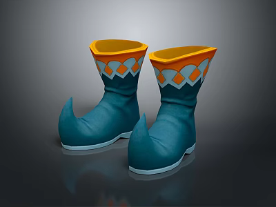 Blue Stylish Shoes With Orange Top And Decorative Diamond Pattern Pointed Toe Design 3d model