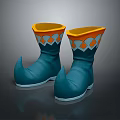 Blue Stylish Shoes With Orange Top And Decorative Diamond Pattern Pointed Toe Design 3d model