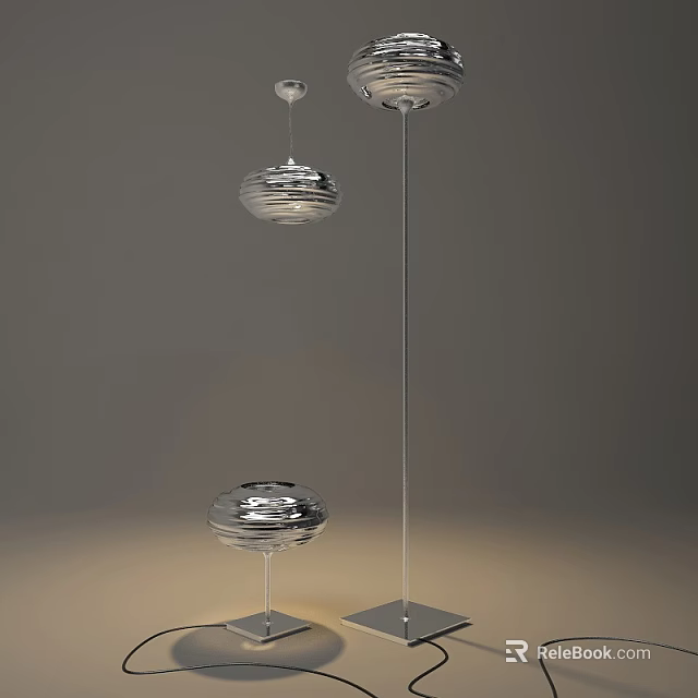 Elegant Modern Spiral Textured Lighting Combination With Pendant And Floor Lamps 3d model 