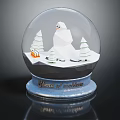Decorative Ornament Set Including Snow Globe with Snowman Christmas Trees and Small House Design