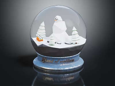 Decorative Ornament Set Including Snow Globe with Snowman Christmas Trees and Small House Design 3d model