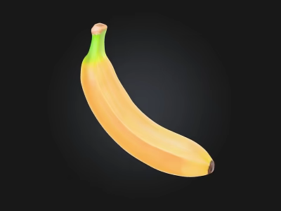 Single Perfectly Ripe Yellow Banana with Green Top on Black Background 3d model