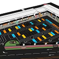 Colorful Commercial Parking Lot Layout With Building Arcade And Road Access Design
