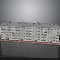 3D Rendered Apartment Building Model With White Exterior Red Base Gray Roof And Multiple Windows