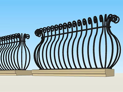 Decorative Iron Fence With Curved Design And Stone Base Against Blue Sky 3d model