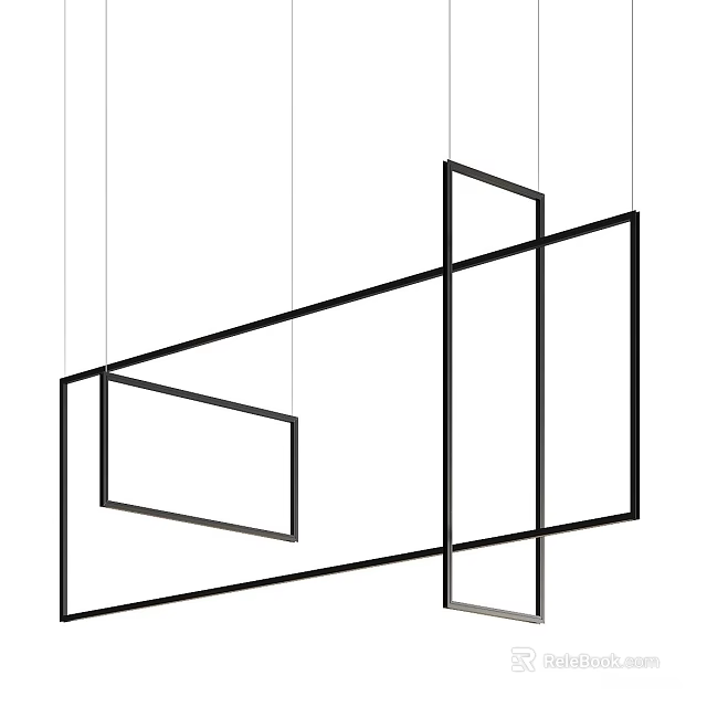 Modern Minimalist Black Geometric Chandelier with Sleek Linear Shapes for Interior Spaces 3d model 