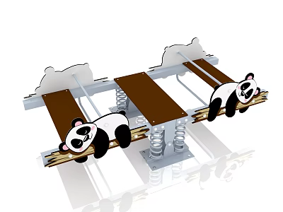 Adorable Panda Shaped Playground Spring Rider With Wooden Seats And Cloud Accents 3d model