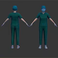 Women In Green Scrubs With Blue Caps Face Masks Front Back Views On Dark Background