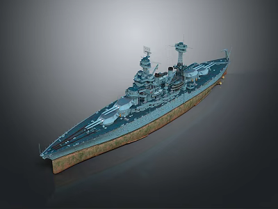 Vintage Naval Battleship As Water Transport With Multiple Turrets And Deck Structures 3d model