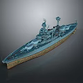Vintage Naval Battleship As Water Transport With Multiple Turrets And Deck Structures