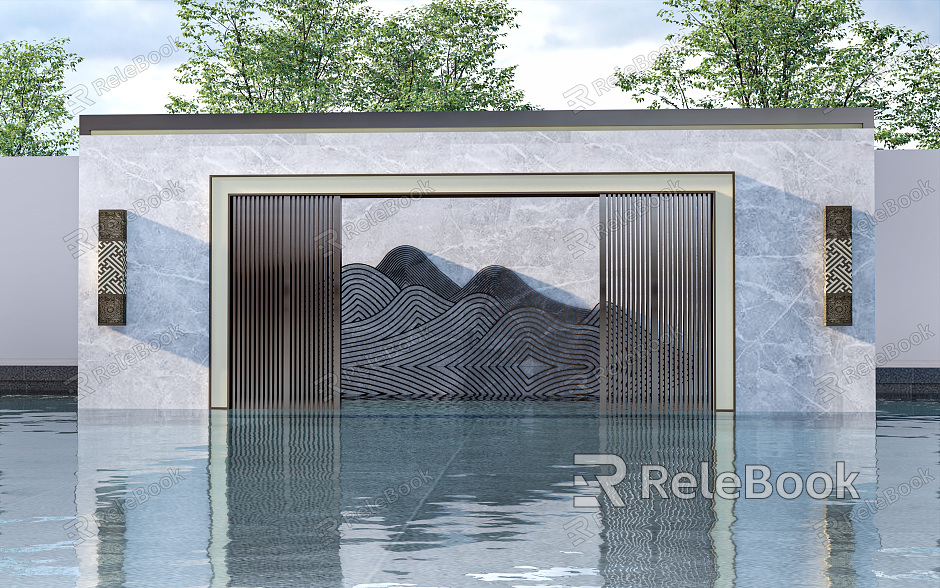 Modern landscape wall Landscape wall Enclosure background wall Photo wall Grid landscape wall model