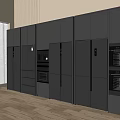 Modern Kitchen With Built In Refrigerators And Freezers Black Cabinets And Sleek Appliances