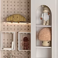 Modern Minimalist Wardrobe With Vertical Striped Doors Drawers And Open Shelves Featuring Decorative Items