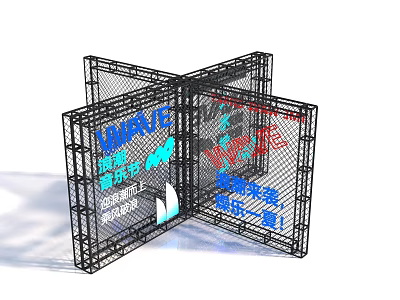 Trendy Photo Check In Spot Featuring Black Metal Frame Display Board And Music Entertainment 3d model