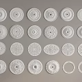 White Ceiling Medallions Featuring Various Intricate Patterns And Designs Arranged On Gray Background 3d model