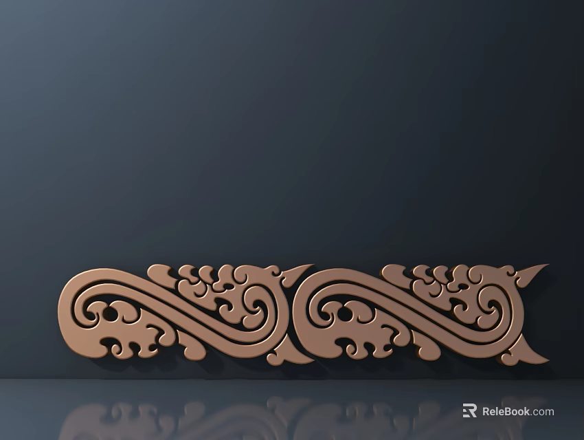 Elegant Brown Carved Decorative Panel With Intricate Scroll And Symmetrical Patterns 3d model