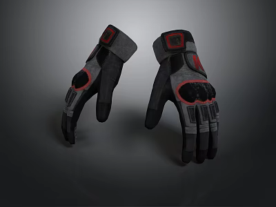 Gray And Red Protective Gloves With Grip Design For Daily Use 3d model