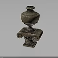 Round Stone Vase On Intricate Carved Base With Scroll Floral Patterns 3d model