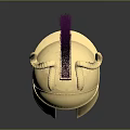 Mythical Warrior Golden Helmet With Horns And Purple Plume Decoration