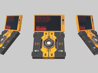 Cyberpunk Style Laptop With Yellow Black Design Red Screen Display And Control Buttons 3d model