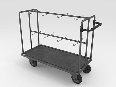 Industrial Metal Utility Cart With Multiple Hooks Platform Shelf And Wheels 3d model