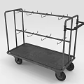 Industrial Metal Utility Cart With Multiple Hooks Platform Shelf And Wheels