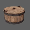 Rustic Wooden Kitchen Storage Bucket With Lid Metal Hoops And Handles