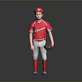 Young Boy in Red Dragons Baseball Uniform Holding Glove Red Cap Gray Pants Silver Shoes