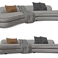 Modern Light Gray Sectional Sofa With Decorative Pillows And Throw Blanket 3d model