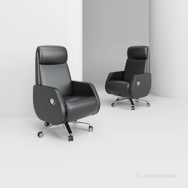 Black Leather Office Chairs With High Back Swivel Wheels And Modern Design 3d model 