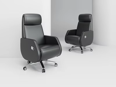 Black Leather Office Chairs With High Back Swivel Wheels And Modern Design 3d model