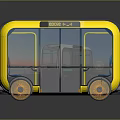 Modern Yellow UBER Compact Bus With Transparent Windows And Orange Wheels 3d model