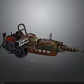 Homemade Mechanical Weapon With Wooden Metal Parts And Red Wheel Design