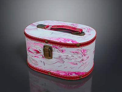 Stylish Clothing Accessory Storage Box With Pink Floral Pattern Red Trim And Handle 3d model