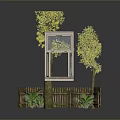 Modern Scene With Open Window Yellow Trees Green Plants Wooden Fence And Reflective Floor