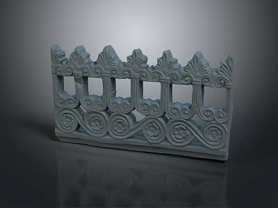 Natural Scenic View With Gray Ornate Railings And Intricate Carvings 3d model