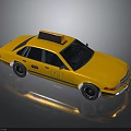 Yellow Classic Taxi Car With Shiny Exterior Roof Light And Black Wheels