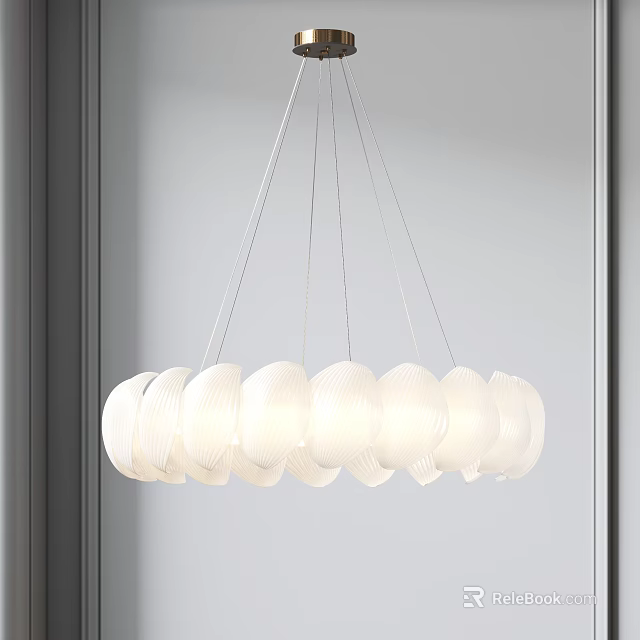Modern White Pendant Light Design Featuring Circular Petal Shaped Elements 3d model