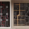 Modern Industrial Ceiling Design With Red Golden Black Pipes And Structural Layout