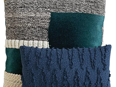 Cozy Textured Patchwork Pillow With Blue Green Gray And Cream Woven Fabrics 3d model