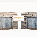 Double Vintage Entrance Gate With Stone Frame And Corrugated Metal Doors