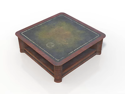 Vintage Square Coffee Table With Wooden Frame Textured Tabletop Two Tier Structure And Decorative Legs 3d model
