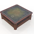 Vintage Square Coffee Table With Wooden Frame Textured Tabletop Two Tier Structure And Decorative Legs