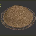 Round Brown Dried Plant Hay With Silver Fringed Edge Isolated On Dark Background