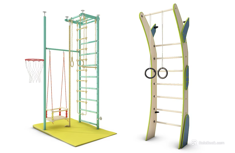 Outdoor Sports Equipment With Climbing Frame Basketball Hoop Swing And Rings 3d model 